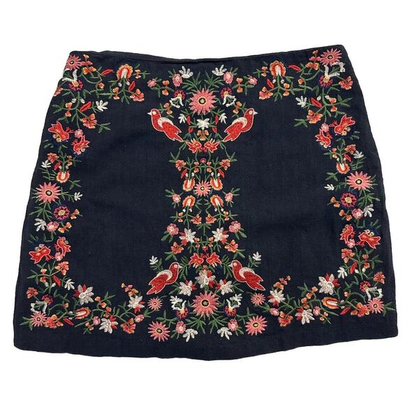 Altar'd State Dresses & Skirts - Altar’d State Blue Linen Blend Floral Bird Embroidered Mini Skirt Lined Medium